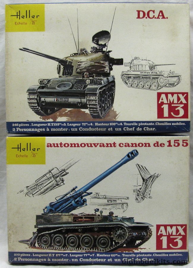 Heller 1/35 783 AMX 13 DCA and L782 AMX 13 155mm plastic model kit